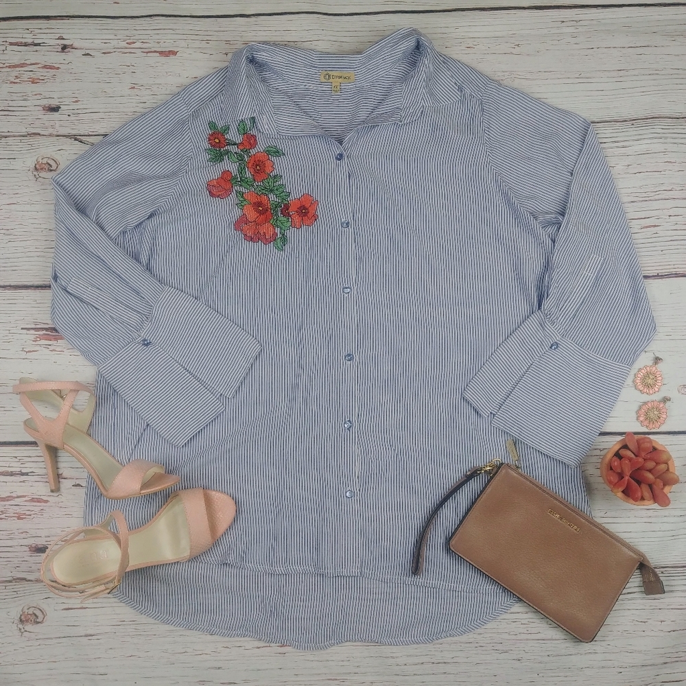 Democracy Floral Embroidered Button-Up